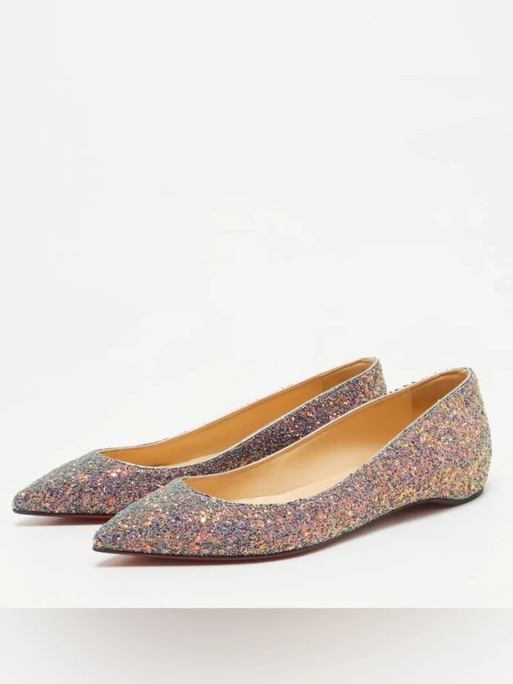 Christian Louboutin Kate Multicolor Blue Glitter Pointed Toe Ballet Flats Sz 6.5